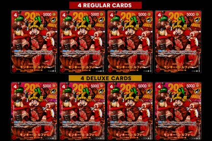 [PRE ORDER] One Piece Card Game Monkey D. Luffy P-159 29th Anniversary Promo Special Mail in order 8 CARD SET BUNDLE - 4 DELUXE COPIES + 4 REGULAR COPIES(Japanese)