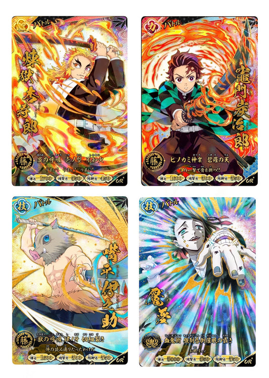 Demon Slayer: Nichirin Battle Splash Vol.2 – PARALLEL UR Battle Card Set (4 Cards) | Tanjiro, Rengoku, Inosuke & Enmu